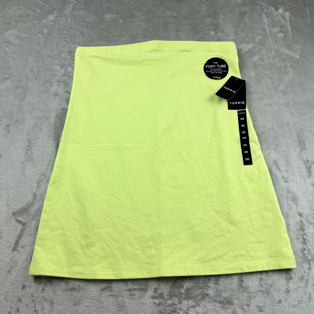 Torrid Foxy Tube Top Asian Pear Neon‎ Yellow Strapless Cotton Blend Size 00 M/L